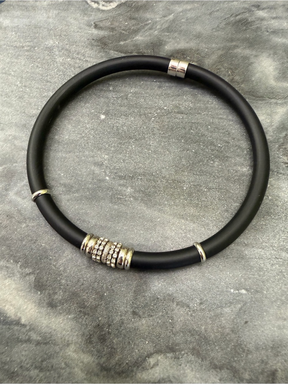 Vintage Erwin Pearl Sterling Black Rhinestone Crystal Choker Necklace